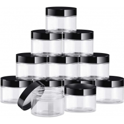 Small Plastic Containers with Lids Clear Plastic Favor Storage Jars Wide Mouth for Beauty Products (6 Ounce, Black)